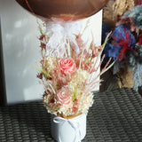 TROCKENBLUMENBOX MIT BALLON PERSONALISIERT + INFINITY ROSEN UND HORTENSIEN