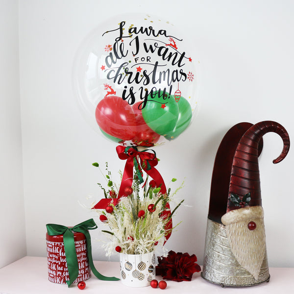 BLUMENBOX MIT DECO BUBBLE PERSONALISIERT "ALL I WANT FOR CHRISTMAS"