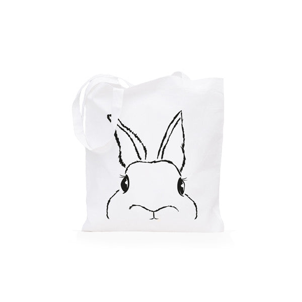 JUTEBEUTEL "HASE" WEISS