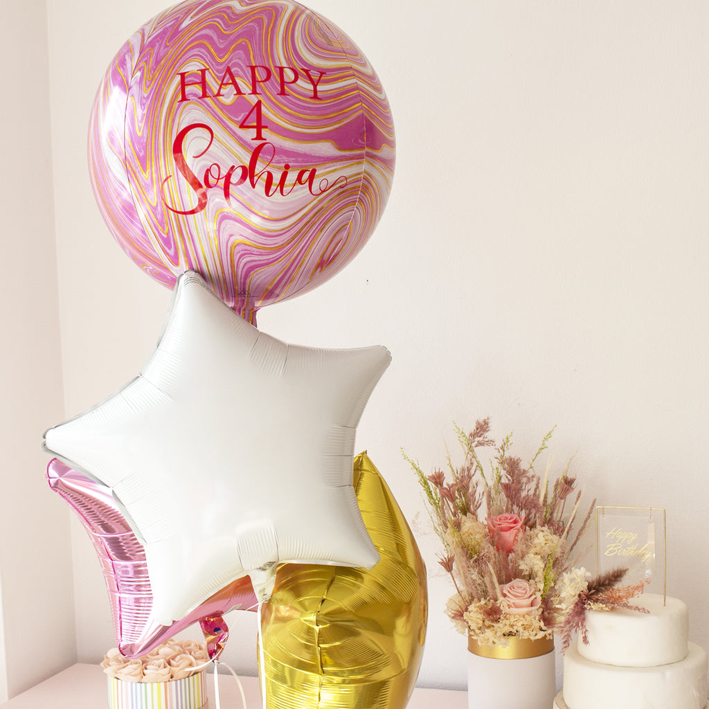 BALLONSTRAUSS ROSA MARBLEZ PERSONALISIERT