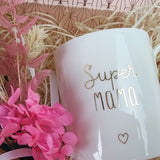 GESCHENKBOX PORZELLAN BECHER "SUPER MAMA“ MIT TROCKENBLUMENSTRAUß