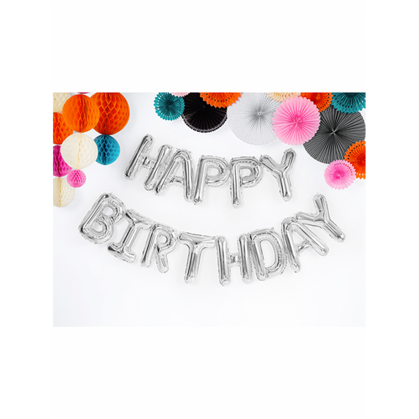 HAPPY BIRTHDAY PHRASE BALLON SILBER