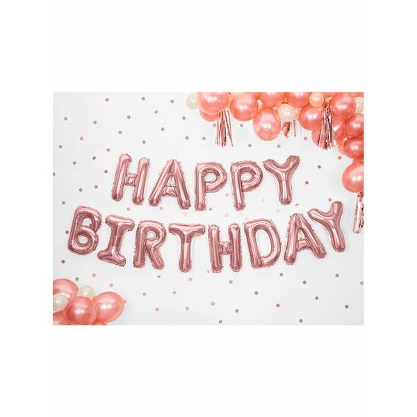HAPPY BIRTHDAY PHRASE BALLON ROSEGOLD